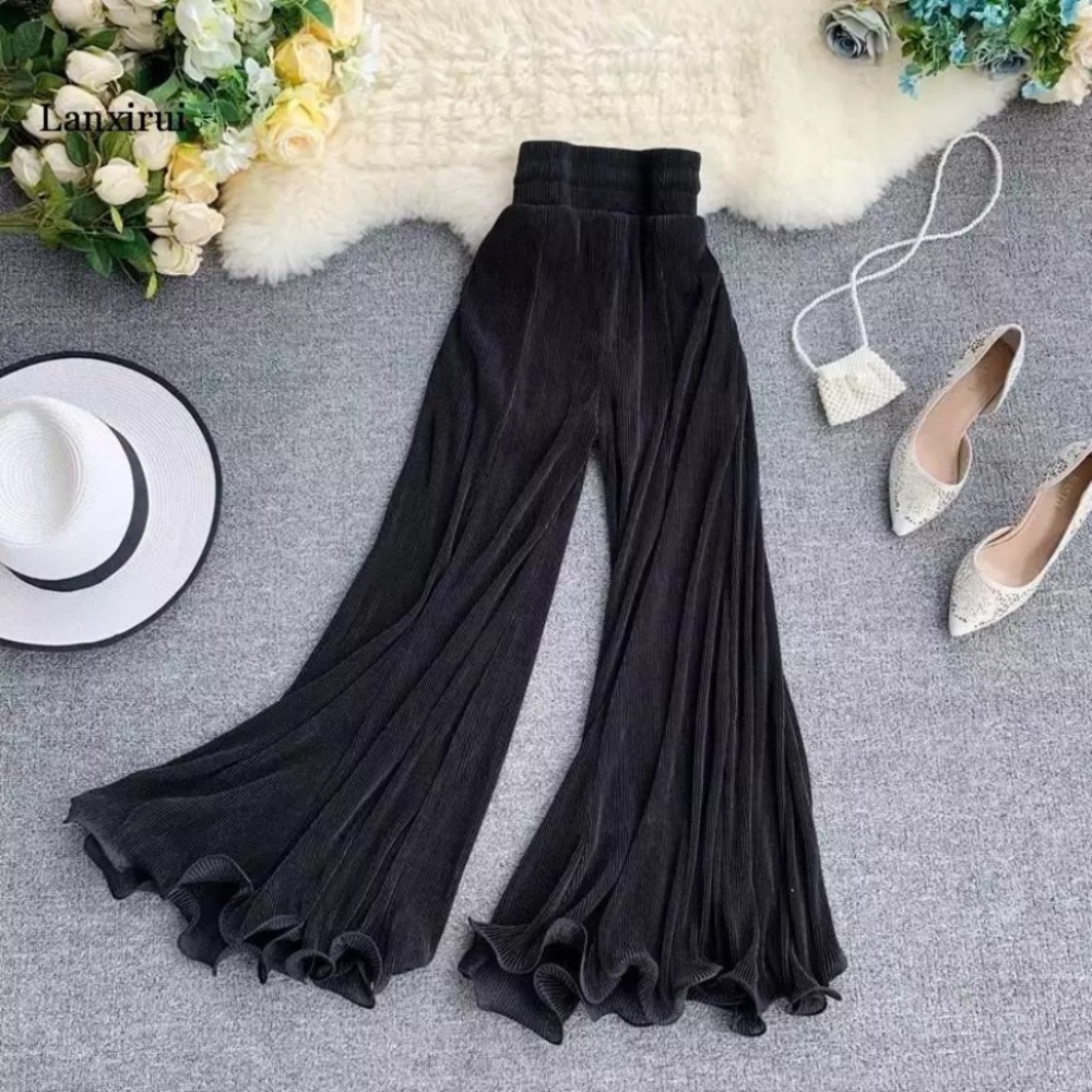⭐️ Sexy black high waisted loose pleated sheer pants